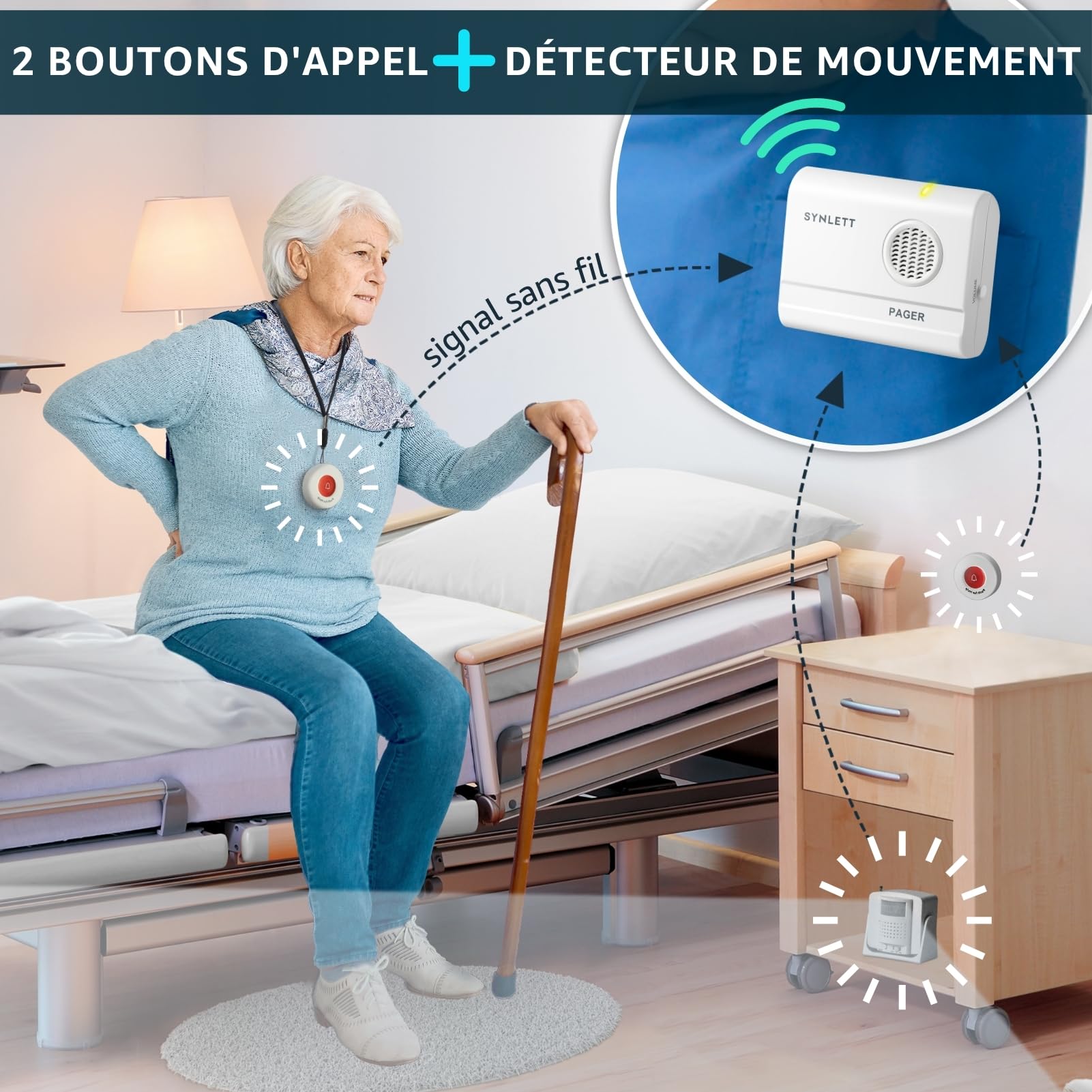 2 Bips aidants avec 2 Boutons et détecteur de Mouvement