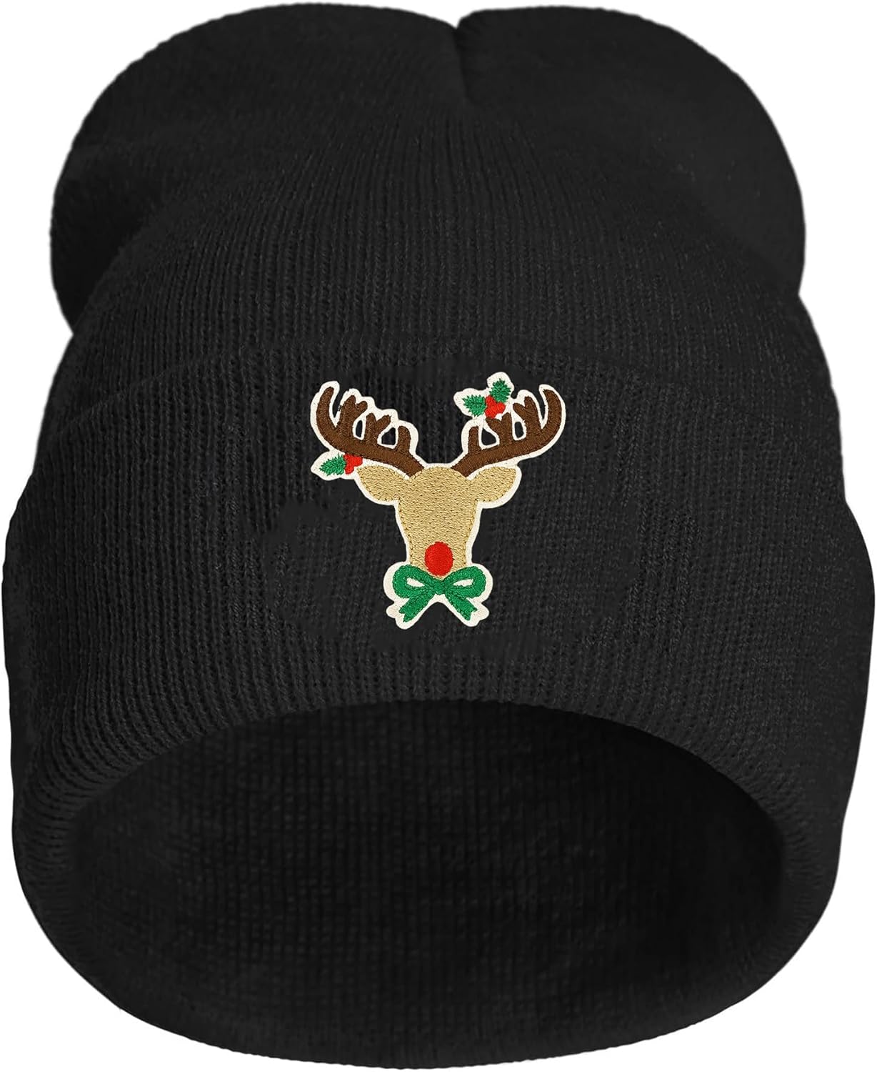 Winter Beanie Hat, Christmas Reindeer Design, Knit Skull Cap Casual Style
