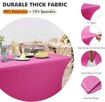 SEPARO 1Pack,4FT Fuchsia Spandex Table Cover Fitted Rectangular Tablecloth