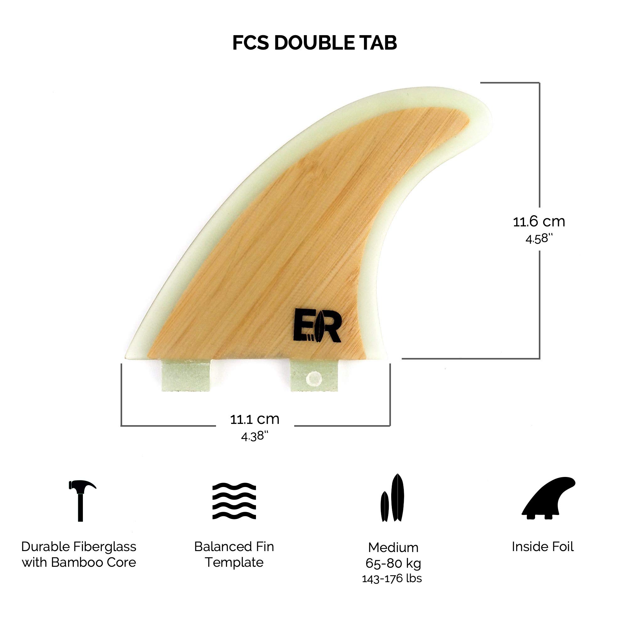 Juego de aletas para tabla de surf FCS/Future de fibra de vidrio de bambú con llave de aleta (tamaño mediano) – Aletas para tabla de surf y SUP