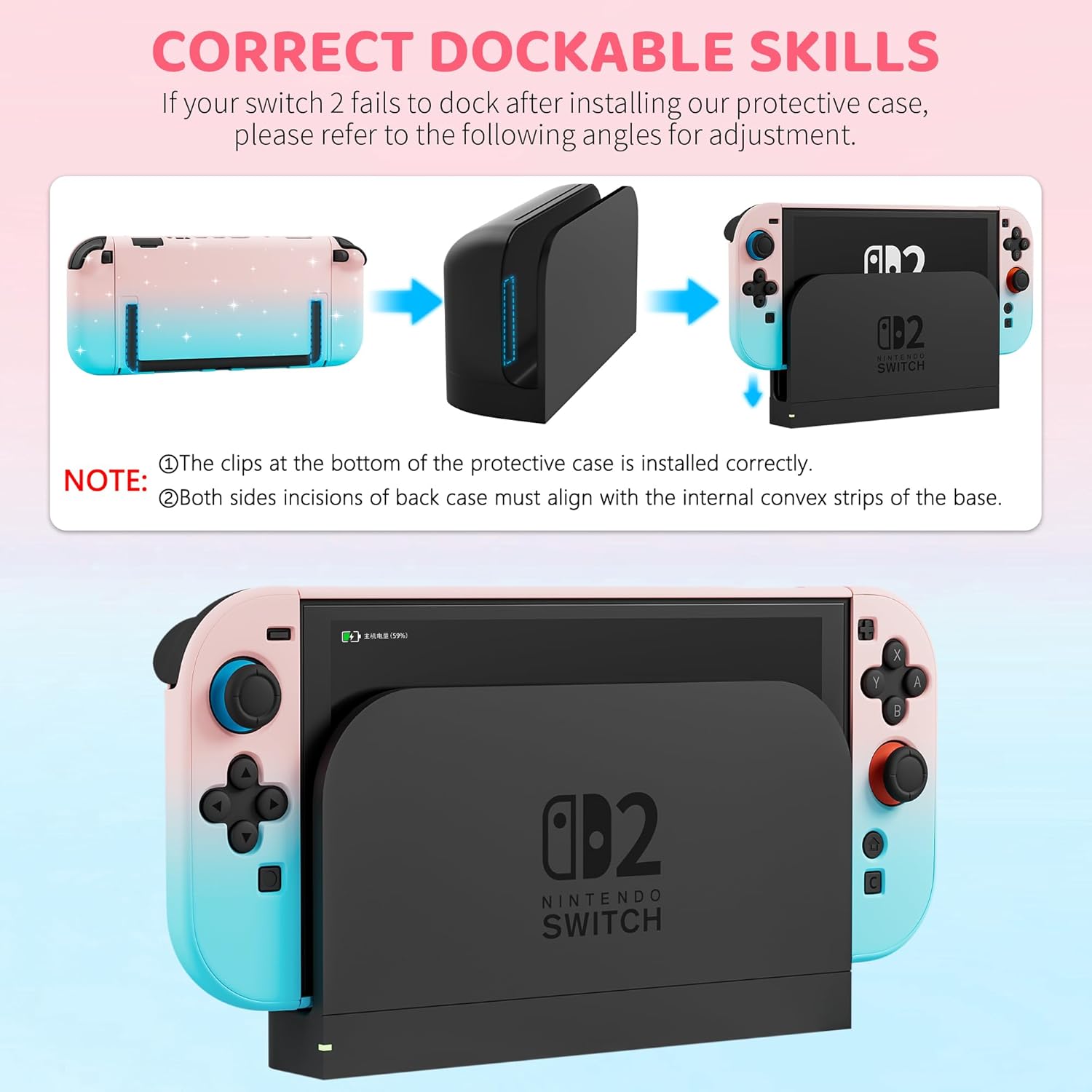 GLDRAM Case Compatible with Nintendo Switch 2 (2025), Pink & Blue Gradient PC Protective Case + Detachable PC Joycon Cover, Hardshell Shock & Scratch Skin Protector Accessories - Image 2