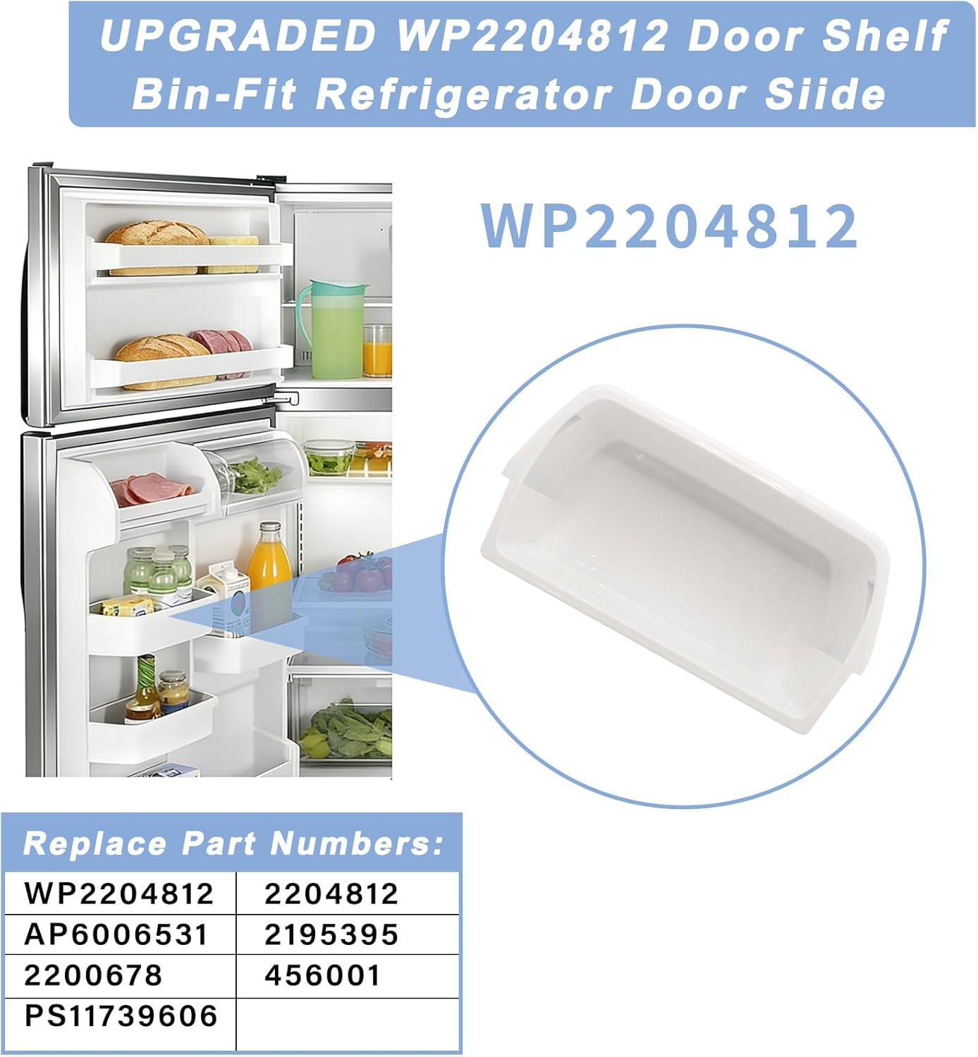 Upgraded WP2204812 2204812 Refrigerator Door Shelf Bin Replacement Compatible with Whirlpool Kenmore Refrigerator, Replace WRT311FZBM00 AP6006531 PS11739606(2 Pack）