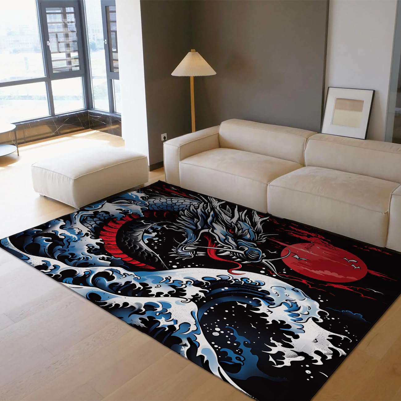 Tapis de salon vintage dragon japonais pour bureau et classe 90x150