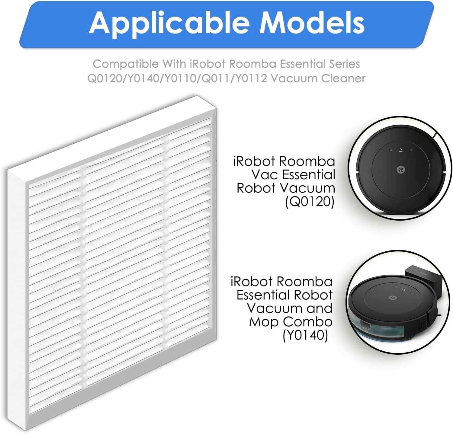 (12 Pack) Roomba 104, Q011 Q0120 Q0520 Replacement HEPA Filter for iRobot Combo Essential Robot Vacuum and Mop Y0140 Y0112 Y0110, Roomba 105 Combo Robot Vacuum Cleaners, Replacement Parts Filters
