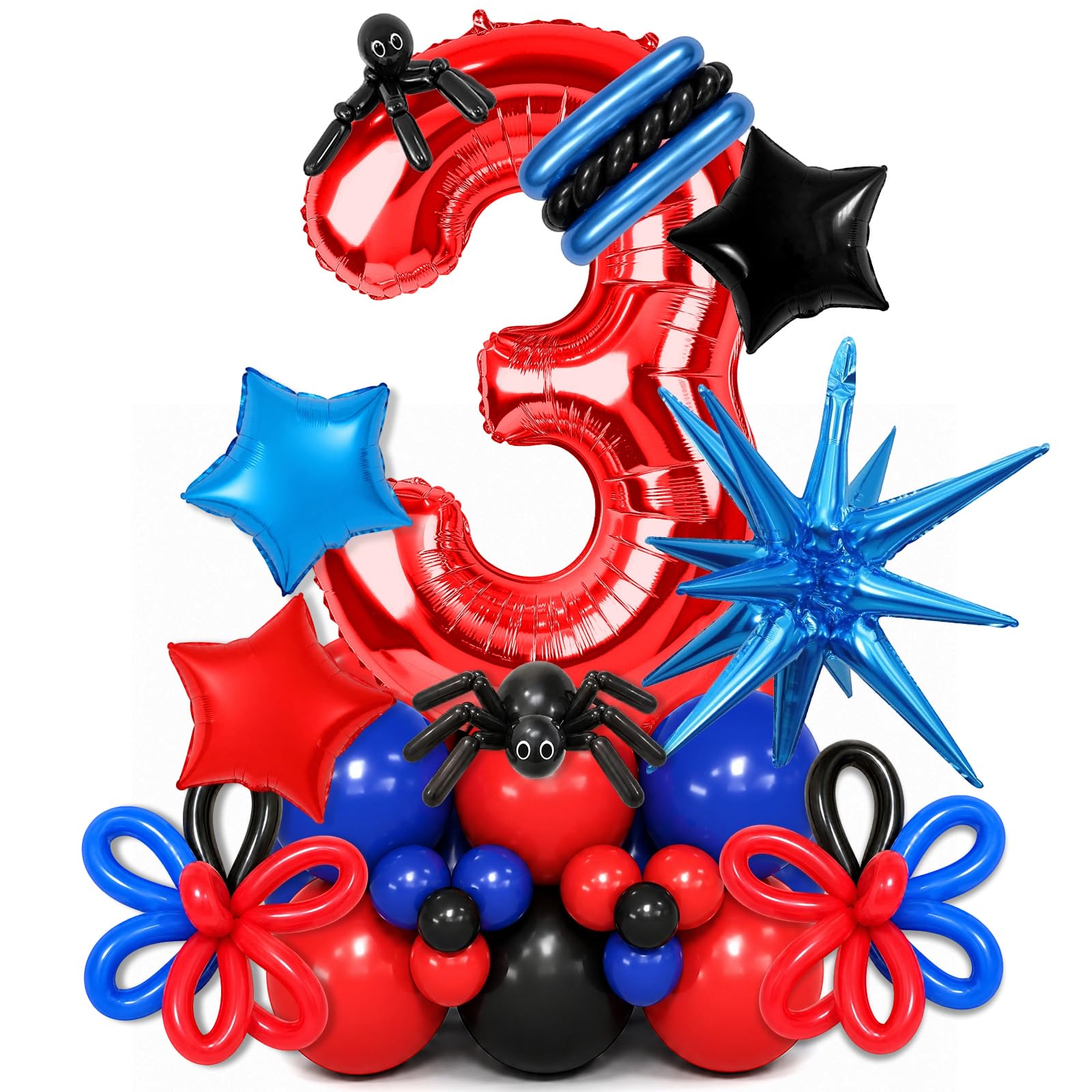 3rd Spider Birthday Balloons Red Blue Black Balloons Hero Party Decorations