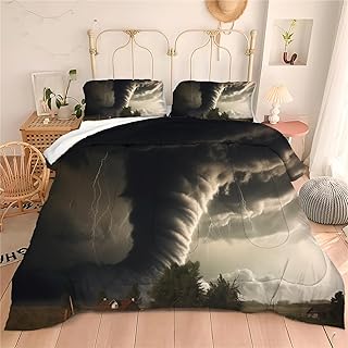 3D Tornado Comforter Set Twin for Boys Kids, Lightweight Warm Soft Lightning Room Decor, Natural Disaster Comforter Aldults Bedroom Tornado Pattern Bedding Set 1 Comforter with 1 Pillow Case