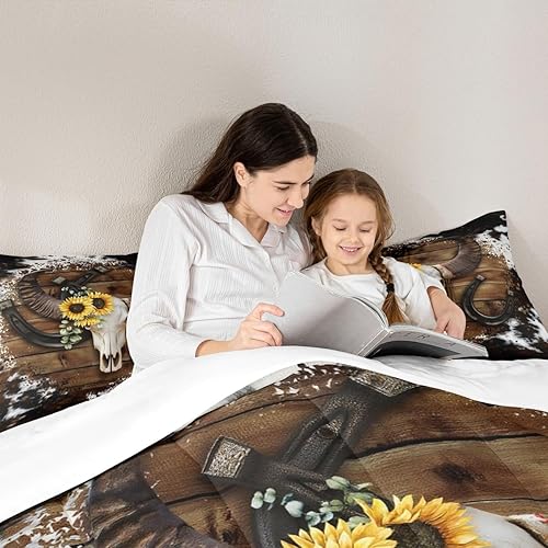 Miniatura 2 de Juego de edredón para niños, diseño de calavera de vaca, tamaño King, ropa de cama de madera de vaca para niños, niñas y hombres, decoración de