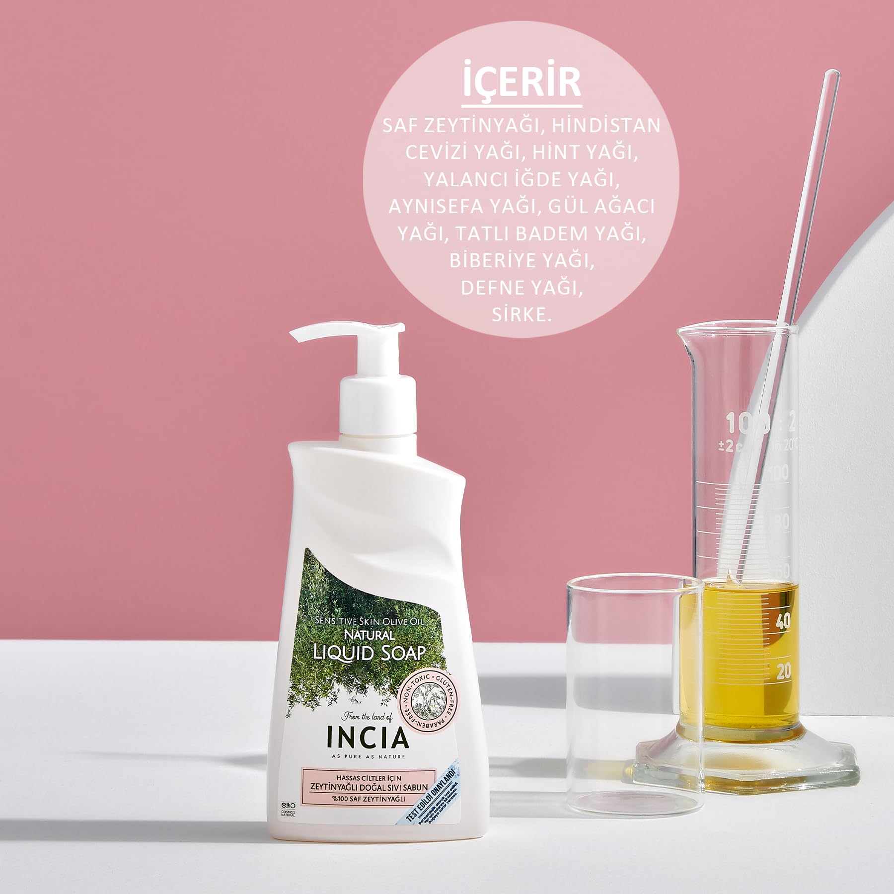 INCIA%100 Doğal Sıvı Kastil Sabunu Hassas Ciltler İçin Zeytinyağlı 10 Bitkisel Değerli Yağ Vegan 250
