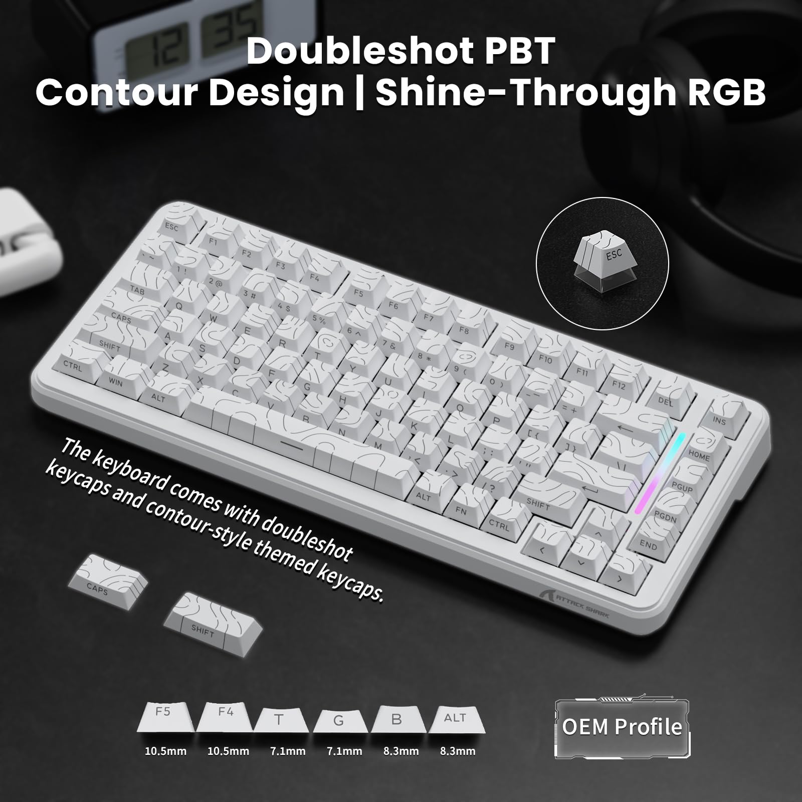 ATTACK SHARK X82PRO HE 75% Wireless Rapid Trigger Klawiatura do gier, Klawiatura z Hall Magnetic Switch z Regulowanym Wyzwalaniem RT 0,01mm, 8KHz, Hot-Swap, RGB, dla PC Gamers (Biały Kontur)