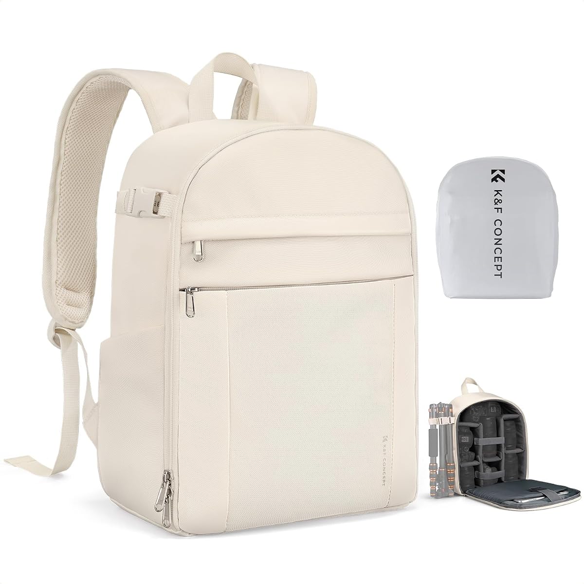 Mochila para cámara, Bolsa para cámara fotográfica DSLR/SLR/sin Espejo | Compartimento para computadora portátil de 14 pulgadas y cubierta para lluvia, tela 600D para viajes y uso diario, hombres y mujeres, divisores desmontables de modo dual, beige, B19
