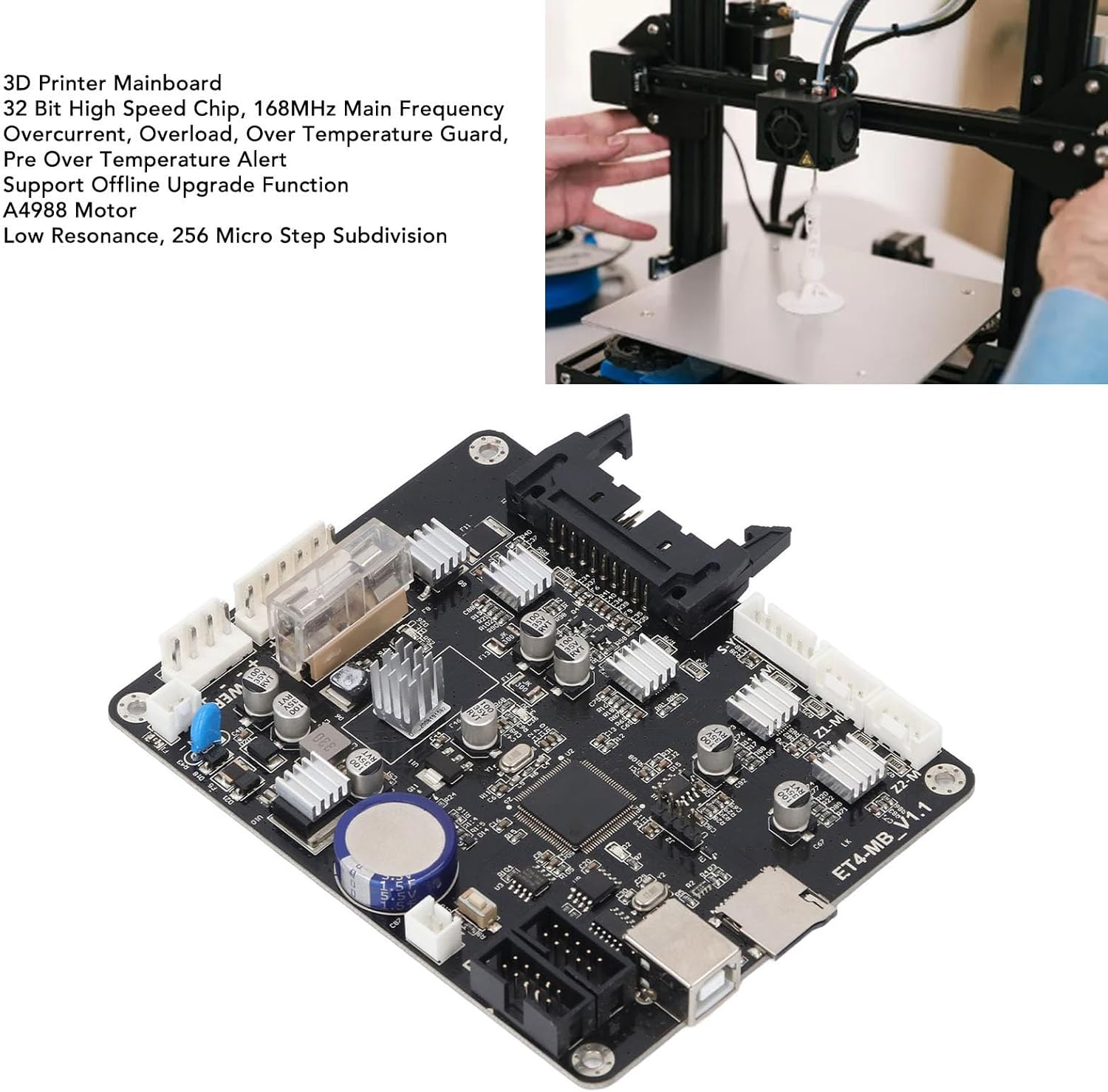 Diagram showing filament runout detection and power off resume printing features