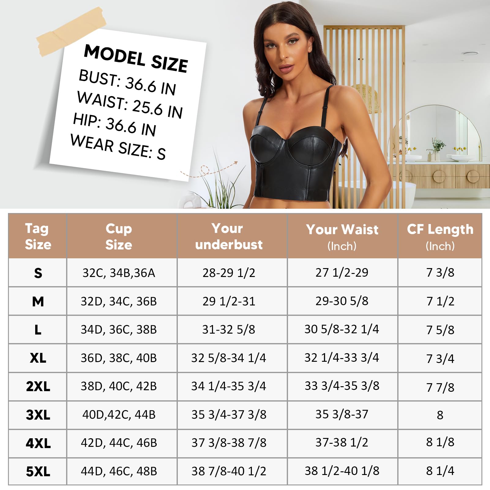 SLIMBELLE® Femme Corset Bra en Cuir Steampunk Bustier Top avec Armature Soutien Gorge Classique Débardeur à Bretelle Clubwear Gilet Noir Sexy PU Veste de Soirée - Noir - Taille XL