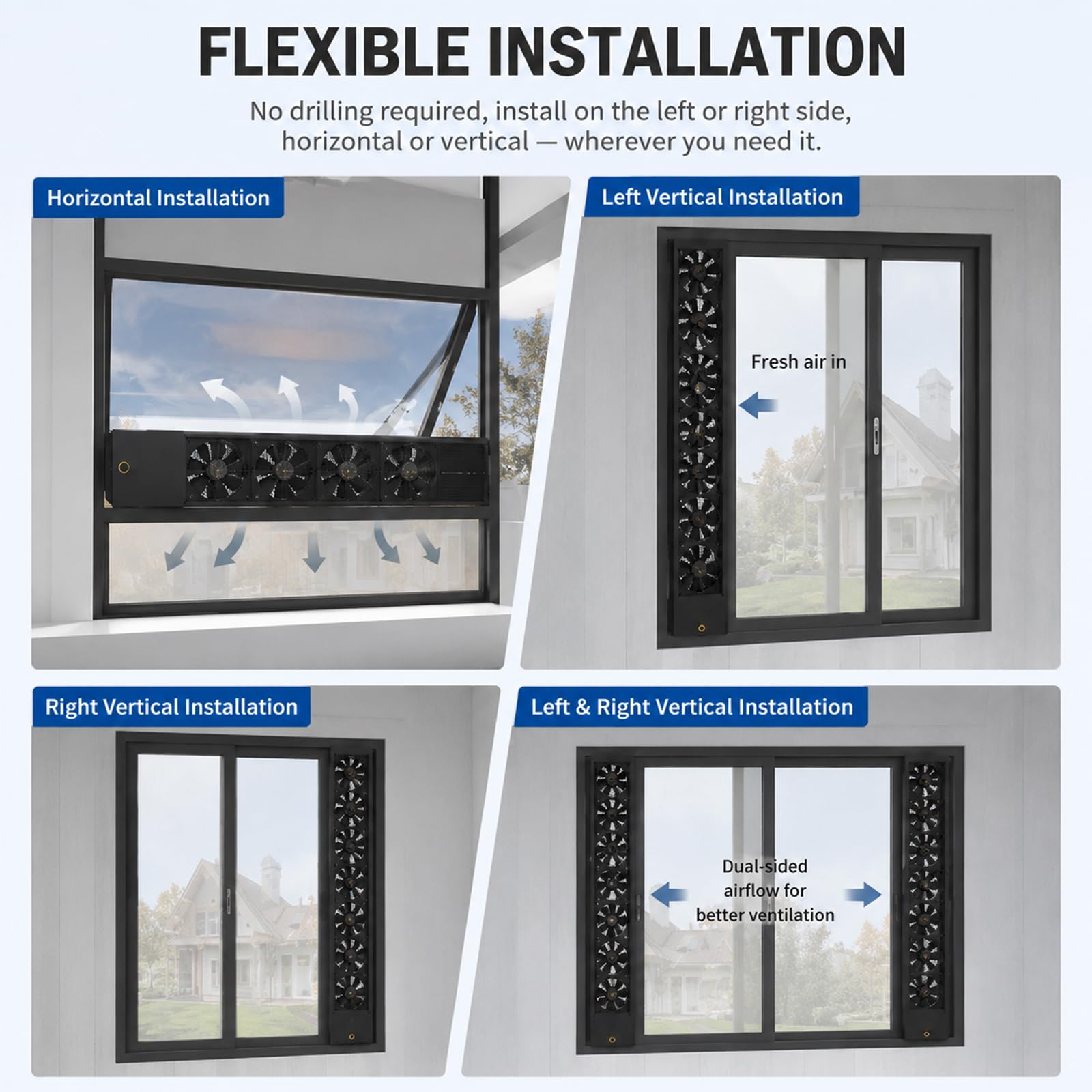 Extrem Leiser Fensterlüfter Mit Ausziehbarem Rahmen, Geräuschpegel Unter 35 Db, Werkzeuglose Montage, Stufenlose Geschwindigkeitsregelung Für Schlafzimmer, Wohnmobil Und Küche black 59*69cm