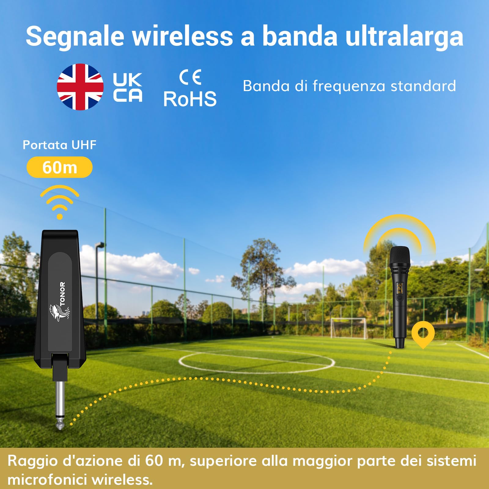 TONOR Microfono Karaoke Wireless, Microfono Vocale Dinamico Professionale UHF con Ricevitore Ricaricabile per Karaoke/Discorsi/Matrimoni/DJ/Spettacoli/Aule/Conferenze, Portata 60M, Nero, TW310