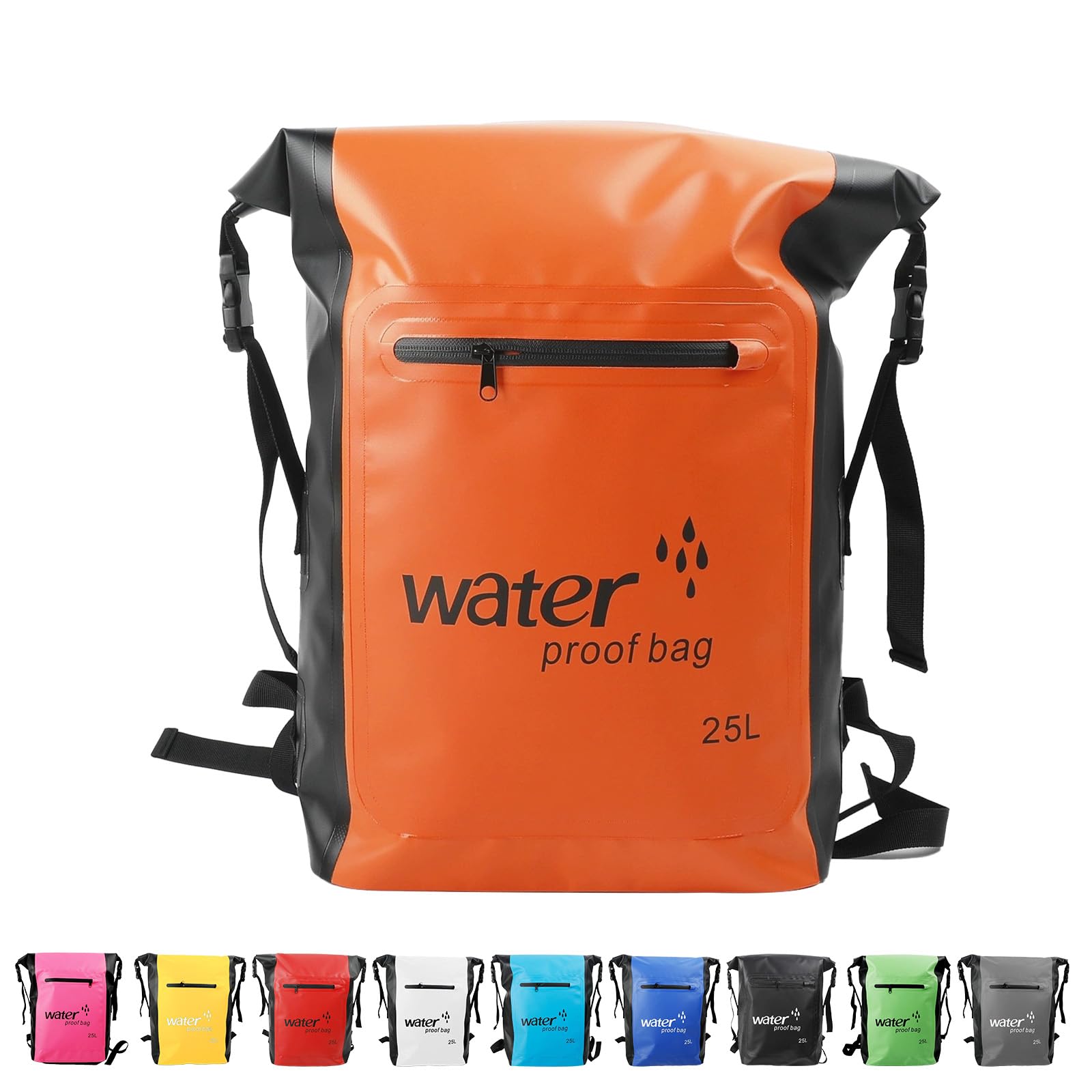 MOMAHUA 25L Waterproof Dry Bag Backpack with Double Shoulder Straps - Orange Durable PVC Roll Top Dry Sack - Heavy Duty Reusable Rucksack for Kayaking, Boating, Beach & Travel
