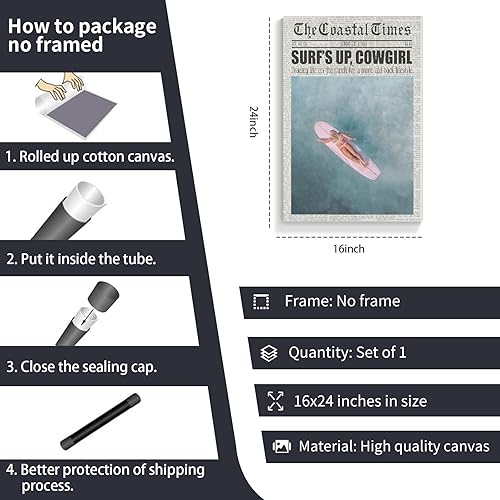 Miniatura 6 de nghtuiyocw Lienzo de playa sin marco, de 16 x 24 pulgadas, póster estético de decoración de habitación de vaquera costera, impresión de tabla de