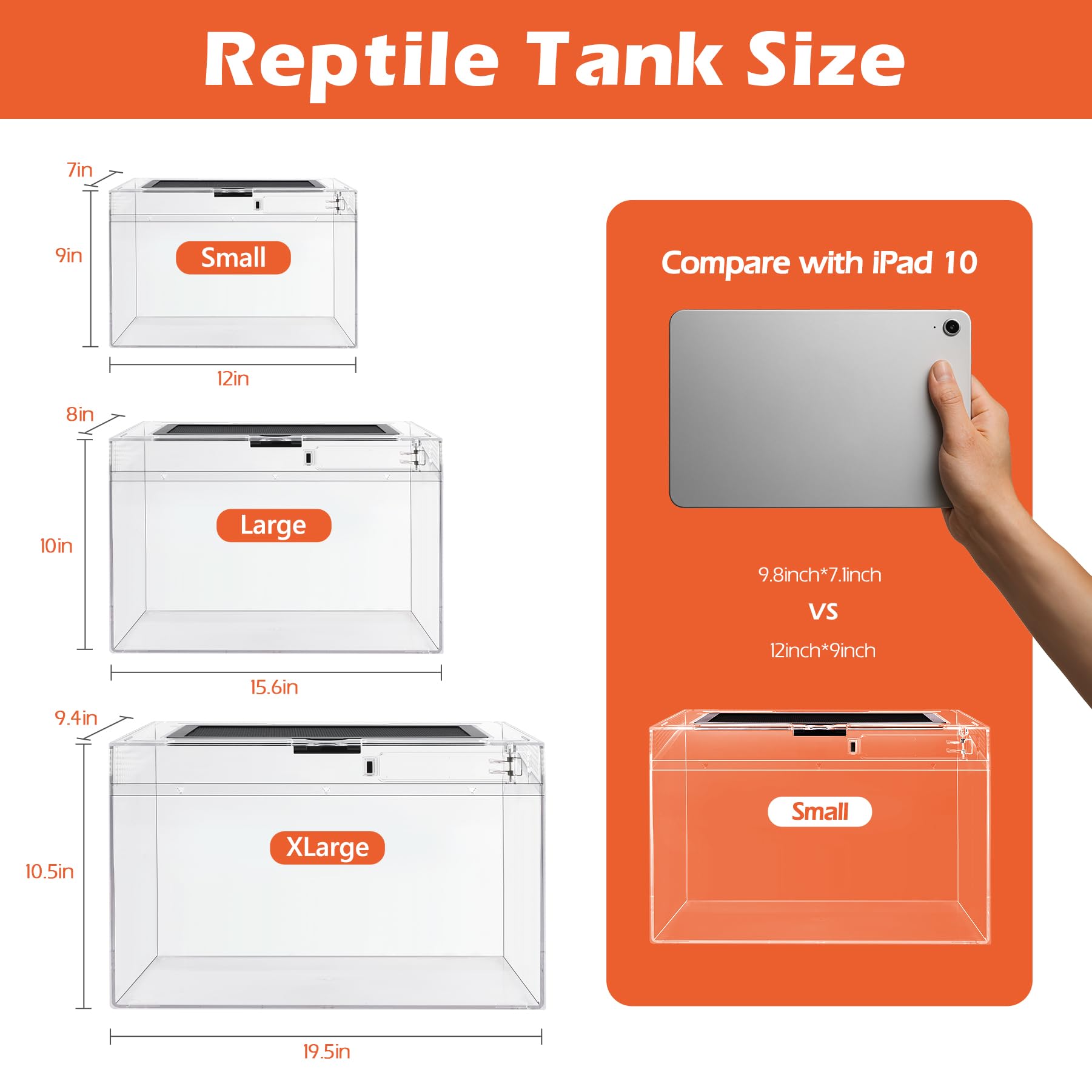 AZV Terrario para Reptiles, Tanque de Reptiles de 15 x 8 x 10 Pulgadas, Kit de Inicio de Tanque de isópodos Anfibios con Hamaca de dragón Barbudo, lámpara de Calor, Cueva Oculta para gecos lagartos