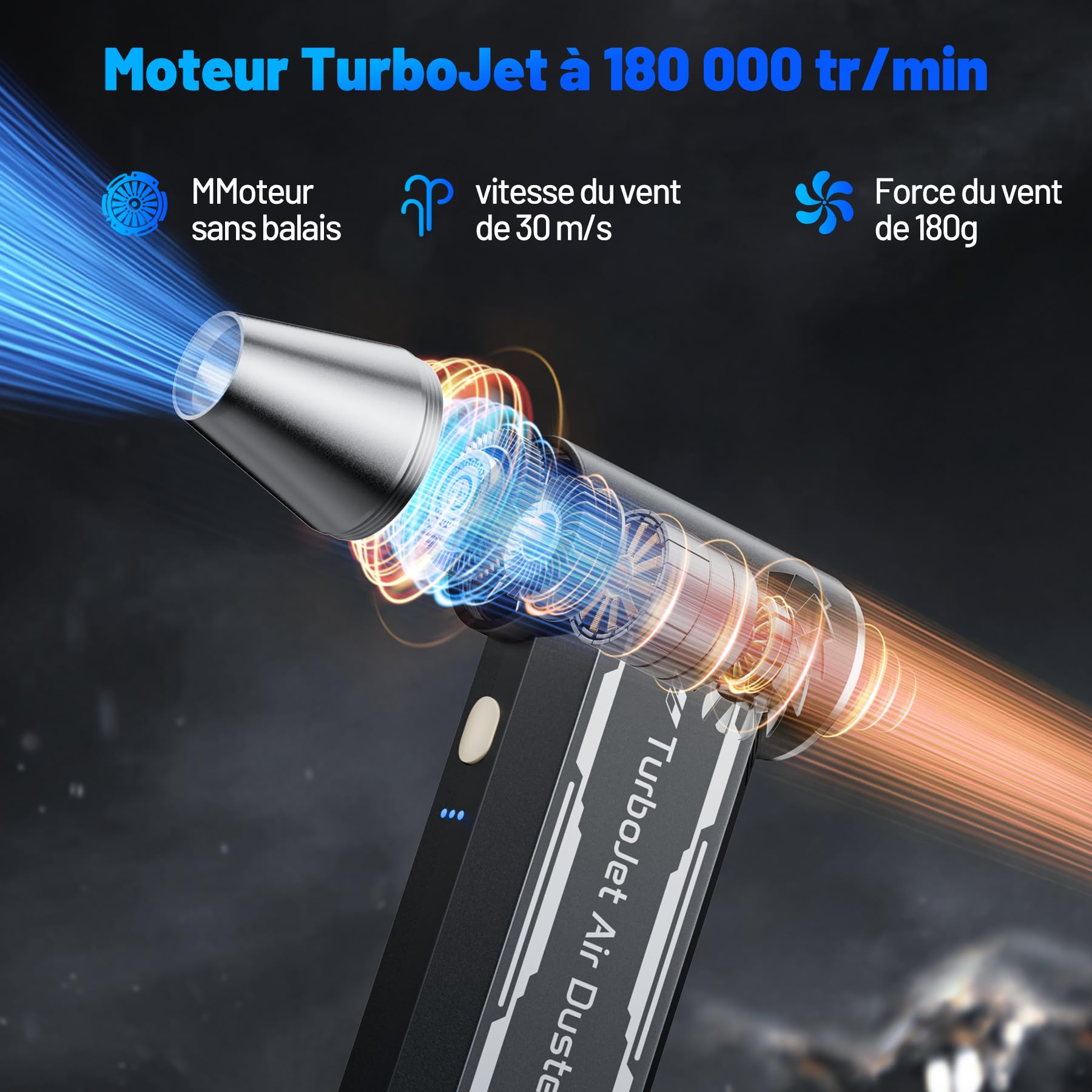 L8 Souffleur Air Comprimé - 180000 TR/Min de Mini Souffleur Sans Fil Puissant 4-Speed TurboJet Mode, 8000mAh Soufflette Air Comprimé avec kit de nettoyage pour Hôte, PC, Clavier, Cartes Graphiques