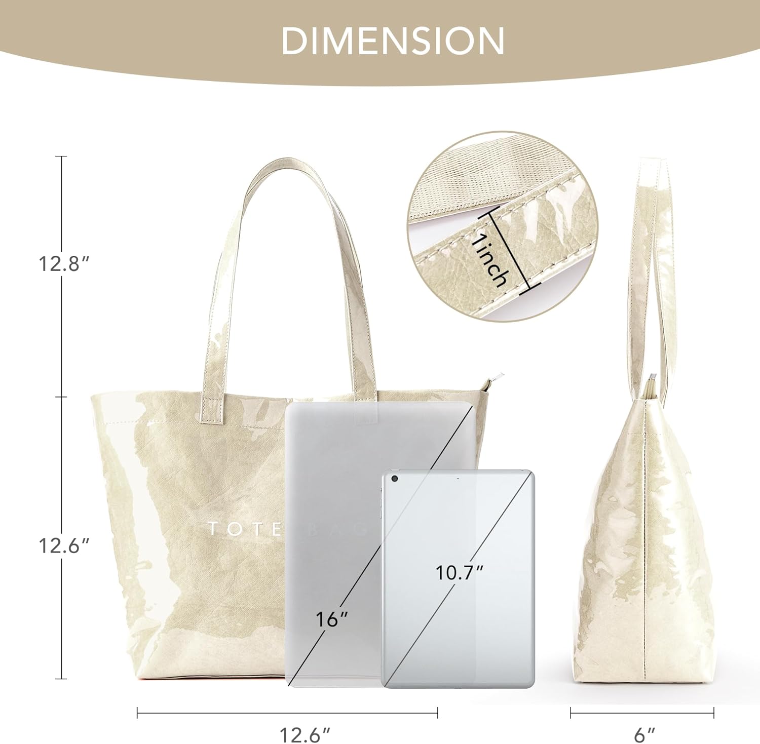 KALIDI PVC Zipper Tote Bag, Jelly Kraft Paper Beach Bag Large Hobo Carry All Travel Shopping Handbag Plastic Shoulder Bag - Image 6