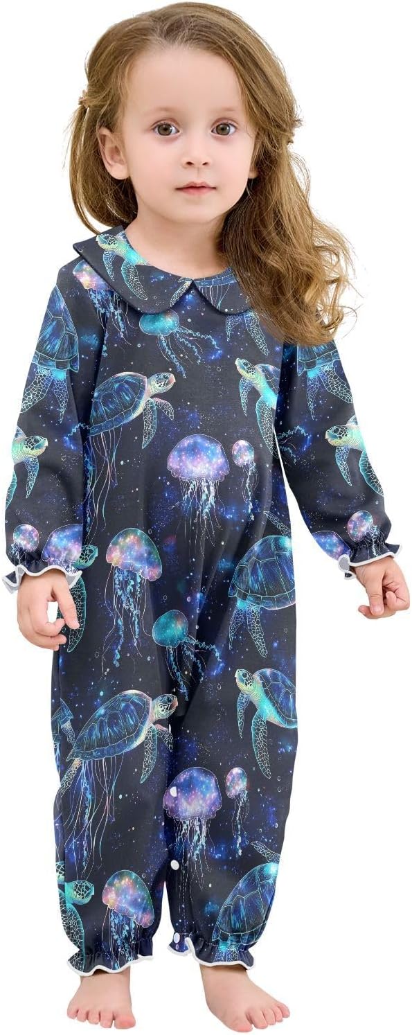 vvfelixl Baby Sleepers Fluorescent Turtle Long Sleeve Onesie Girl Baby Clothes for Girl Play One-piece for 0-3 months