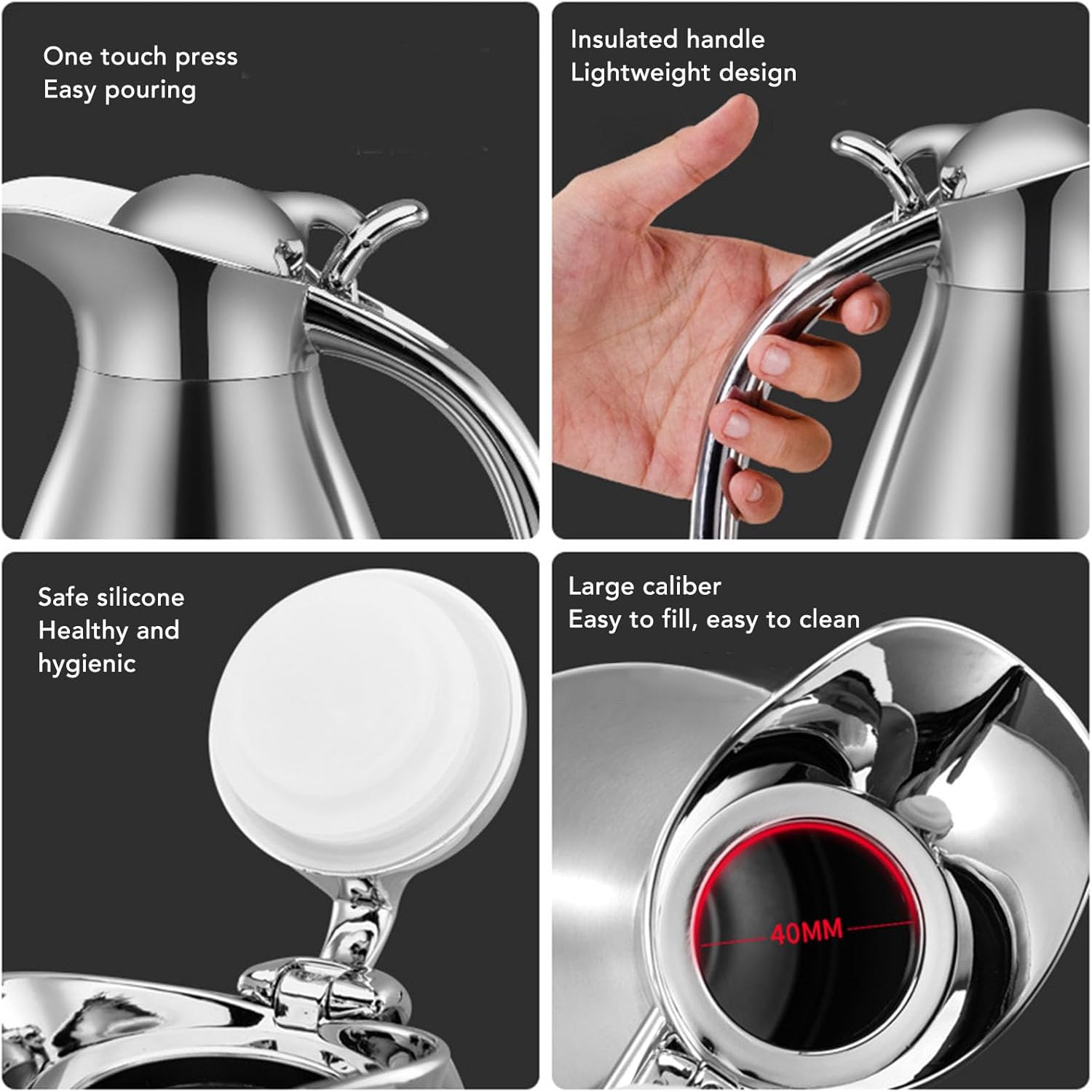 Thermal Coffee Carafe, Double Wall Vacuum Keep Warm and Cold Stainless Steel Vacuum Thermal Pot Anti Scald Leakproof Large Capacity Vacuum Coffee Carafe for Coffee Beverage Tea