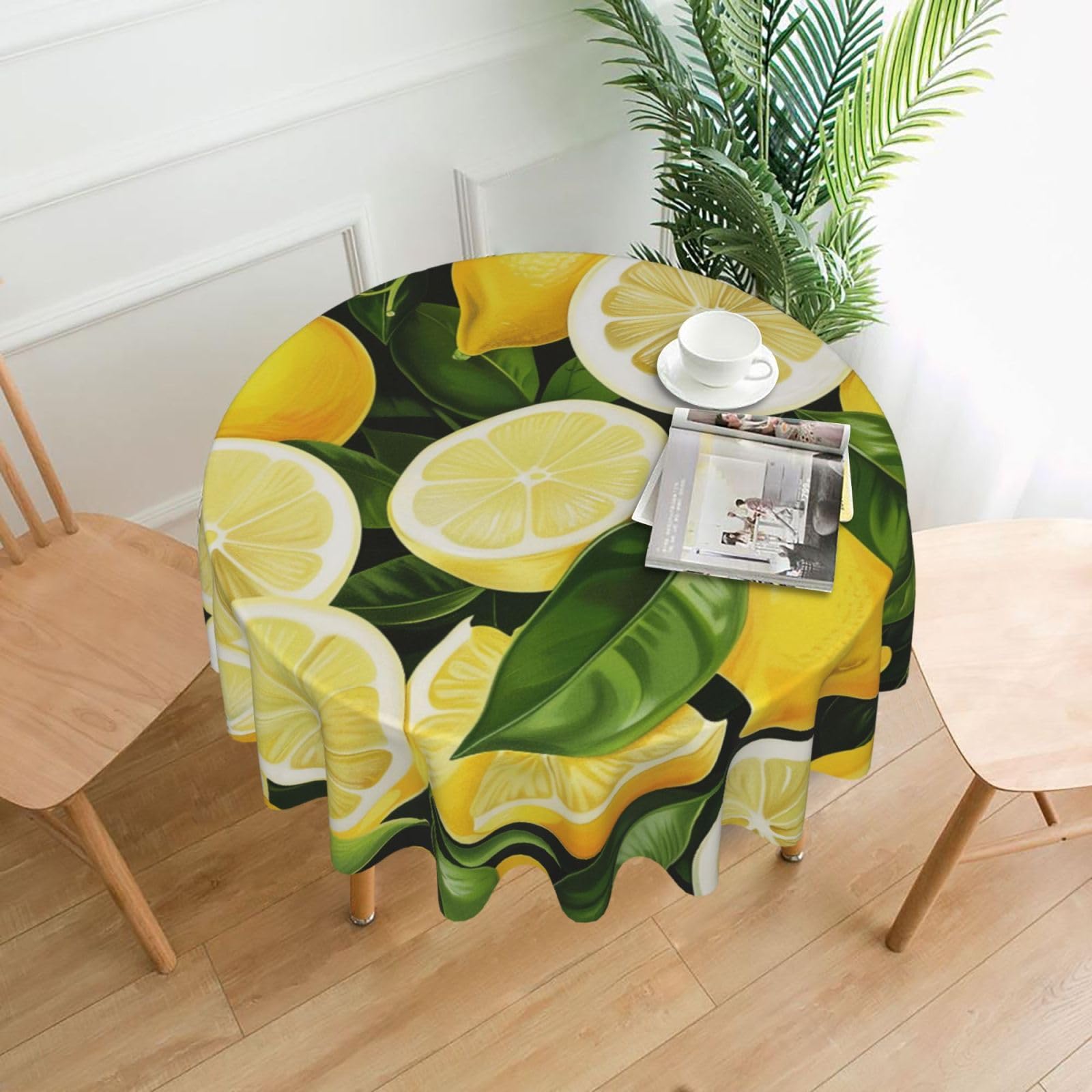 WPKJU Fresh Tropical Lemons Printed Round Tablecloth 60 in Water Resistant Table Cover Washable Table Cloth for Dining Tables