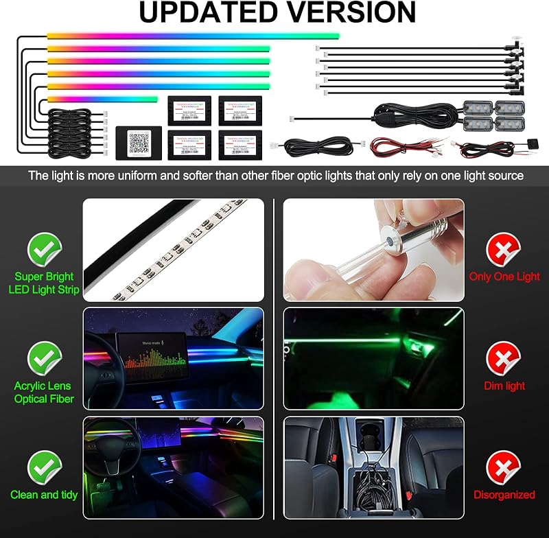 TWETIZ RGB LED szalag autóhoz 175 méter 593 LED fénysáv vezeték nélküli app vezérléssel