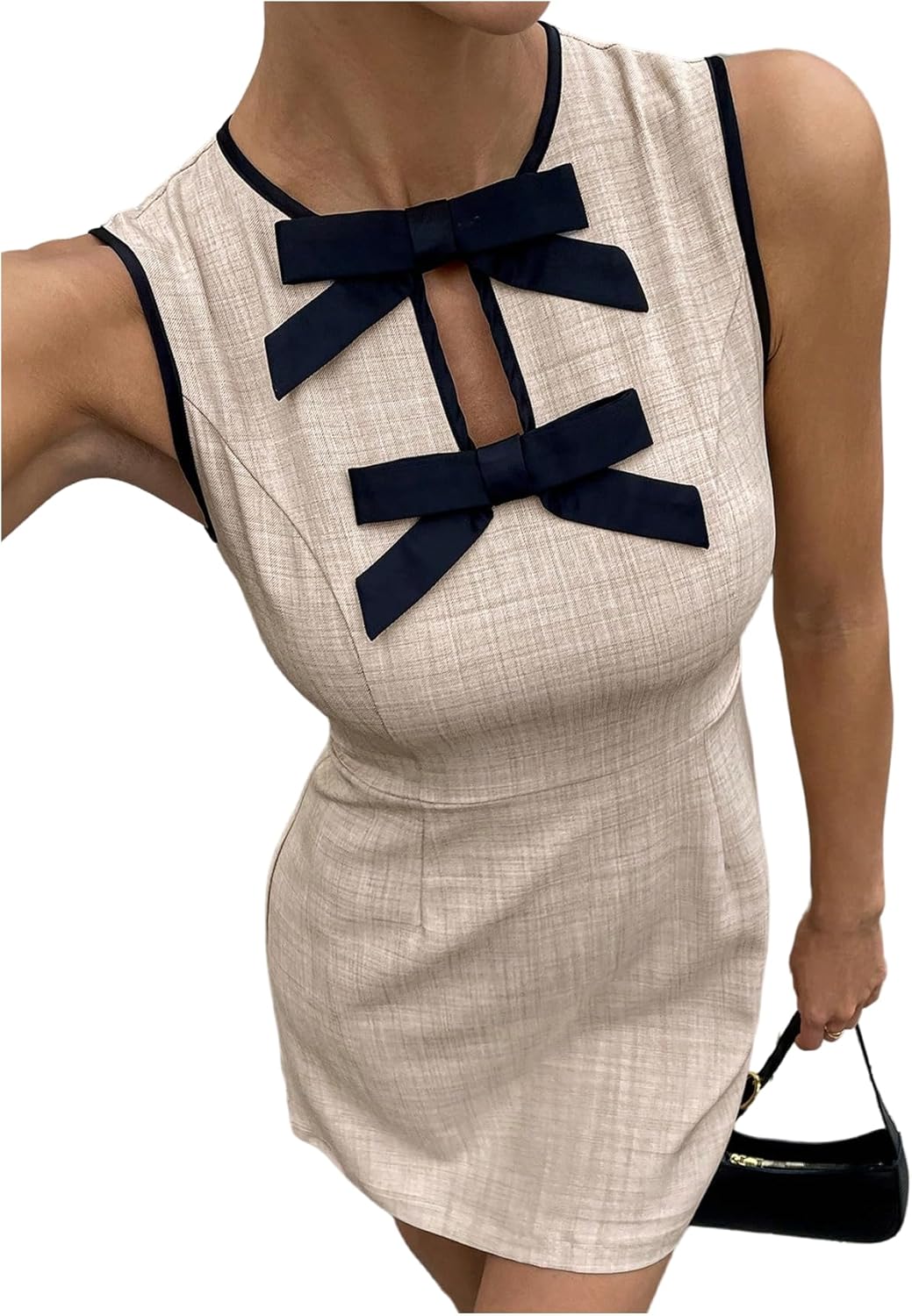 SOLY HUX Women's Summer Sleeveless Mini Dress Bow Crew Neck A Line Tank Dresses