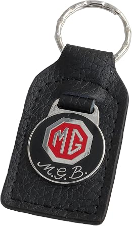 MG MGB Leather and Enamel Key Ring Key Fob