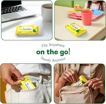 Mini Wet Wipes Travel Size, Sensitive Fragrance Free Travel Wipes, 99% Water, Unscented & Hypoallergenic Hand and Face Wipes for Adults, Kids & Baby Care, 8 Pack Total 48 Wipes