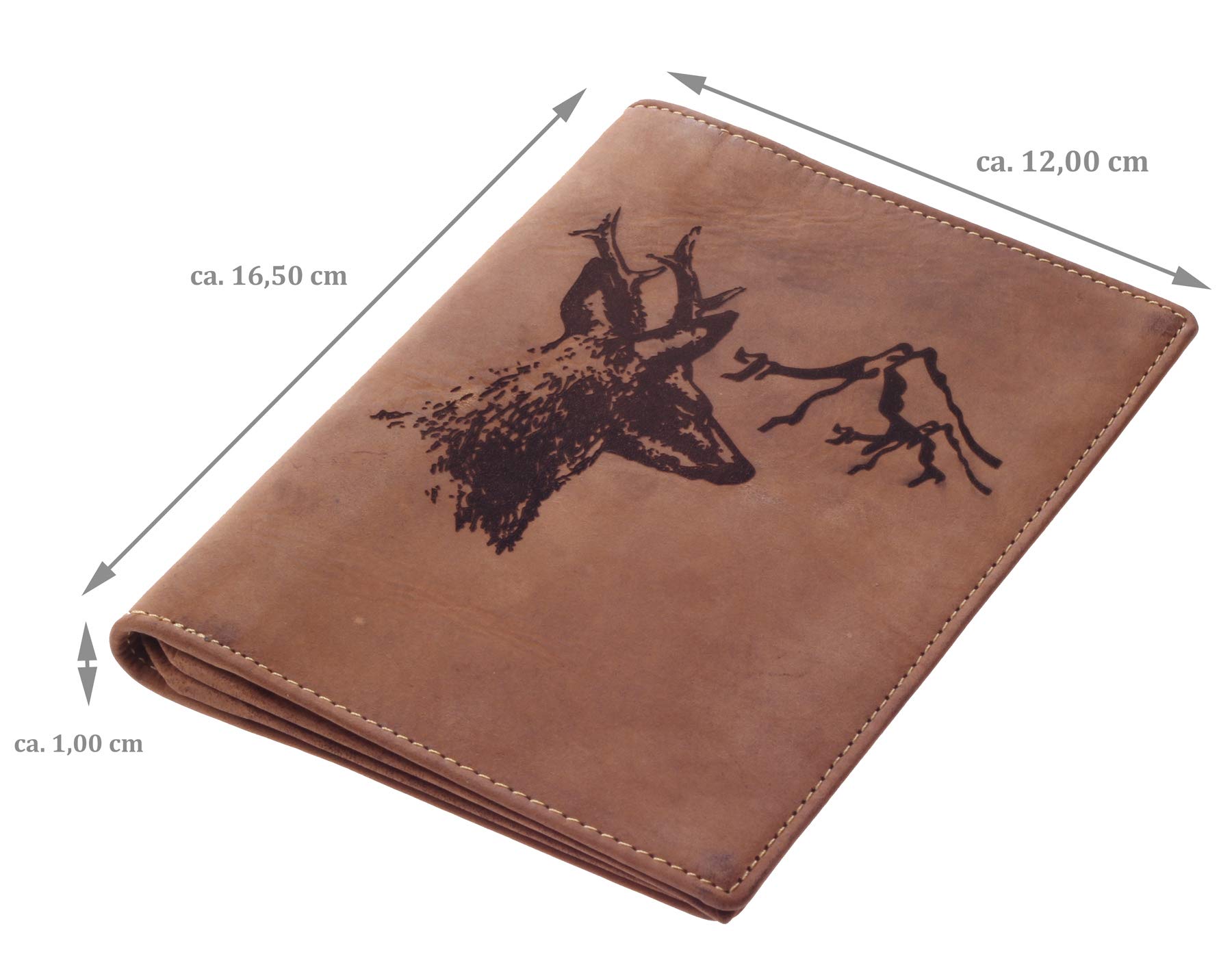 Greenburry Vintage Leder-Ausweismappe mit Jagd-Motiv - Jagdschein-Etui aus Leder - 16,5x12x1 cm