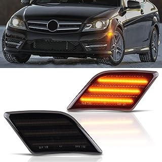 Full LED Front Bumper Side Marker Light Assembly, Amber Blinker Signal Lamp Kit Compatible With 2008-2011 Mercedes W204 C250 C300 C350 & 2008-2013 C63 AMG Driver & Passenger Side-Smoked Lens