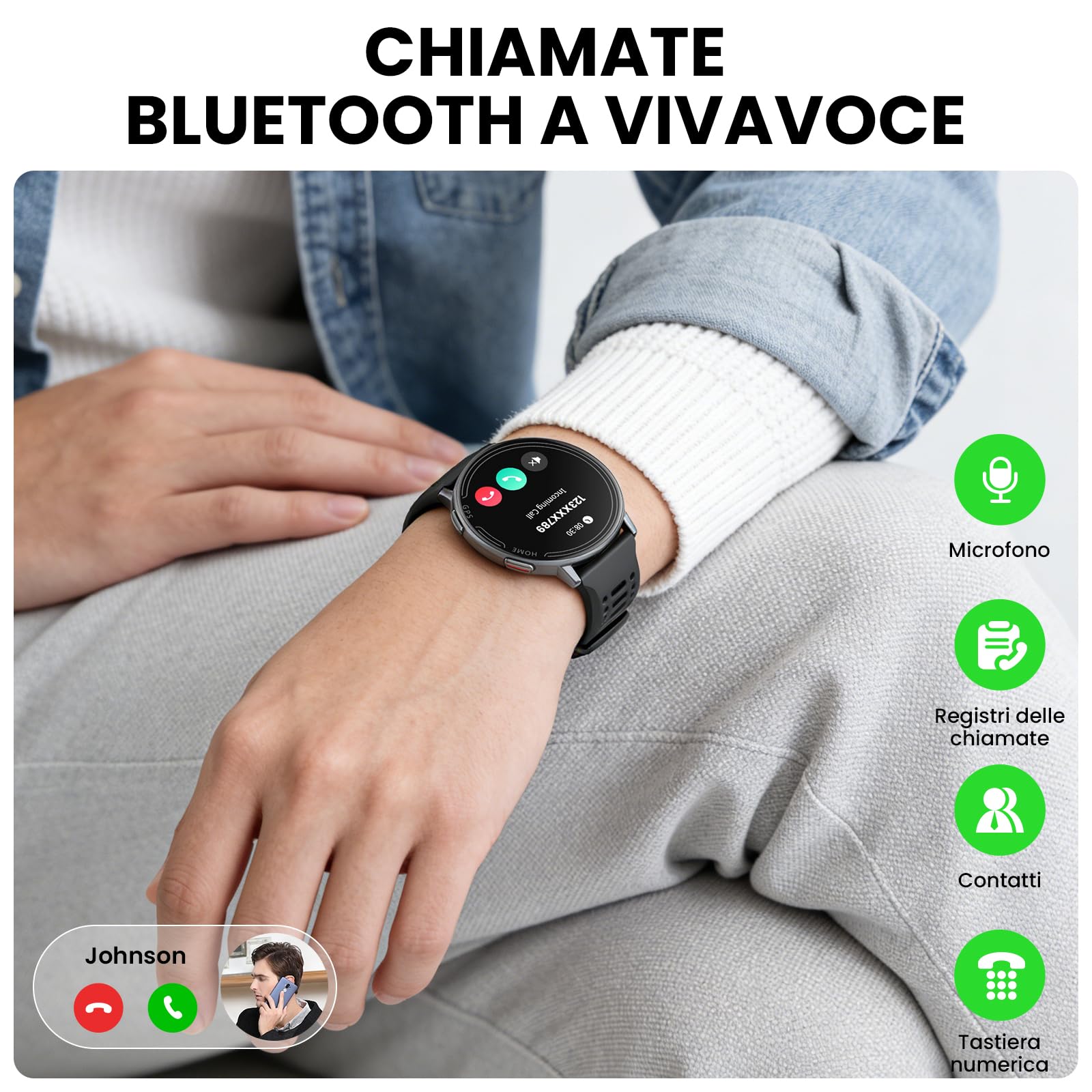 Orologio intelligente GPS per uomini e donne, schermo HD da 1,39 pollici, supporto per le chiamate, diverse modalità di movimento, compatibile con Android e iOS (Nero)