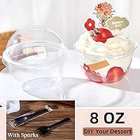 Vista 6 de Paquete de 100 tazas de plástico de postre de 8 onzas con tapas de cúpula, tazas de yogur transparente sin agujeros, vasos desechables para servir