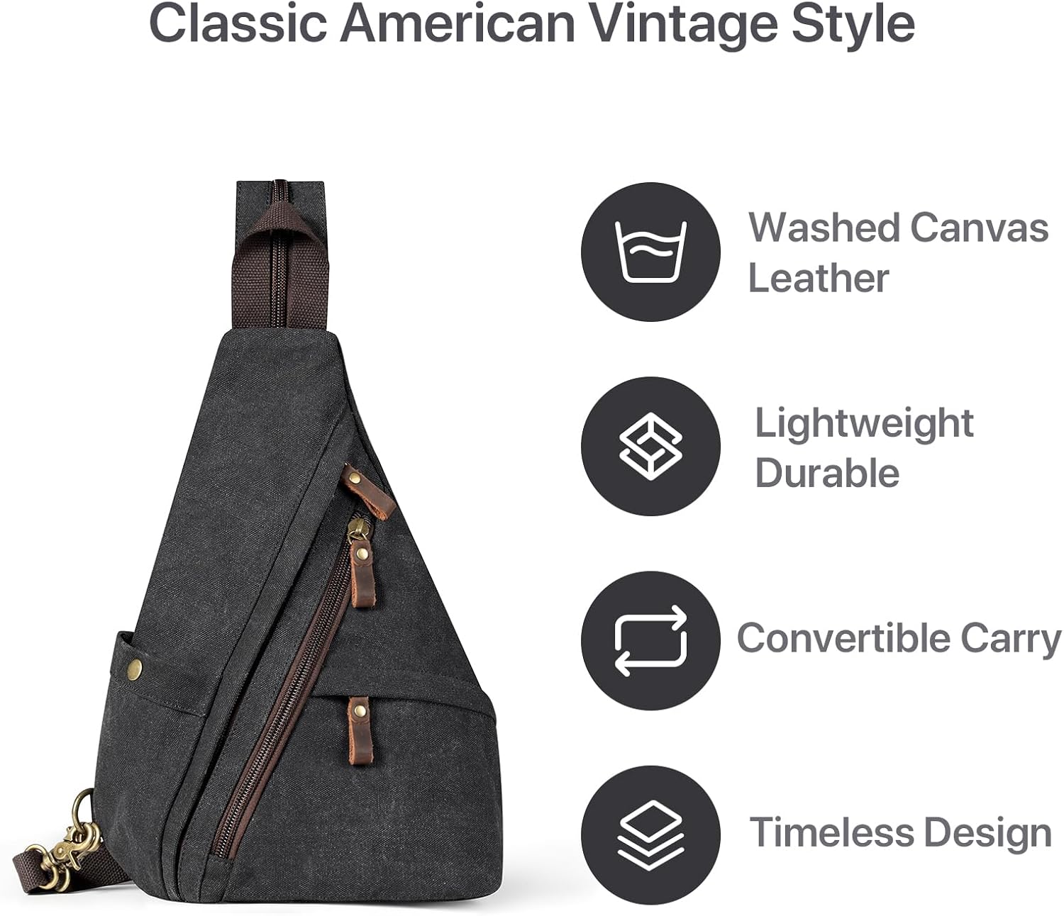 Vintage Canvas Sling Bag for Men and Women, 3-in-1 Convertible Crossbody Backpack Chest Bag with Genuine Leather Zipper, Large Capacity Travel Daypack (Gray)