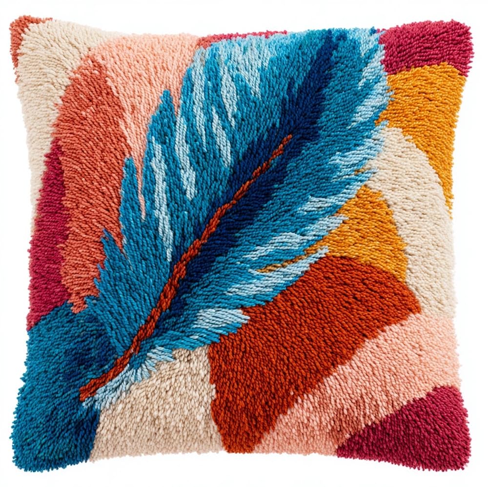 FWRTYCB Latch Hook Pillow Kit Feather Crochet Yarn Hooking Pillowcase
