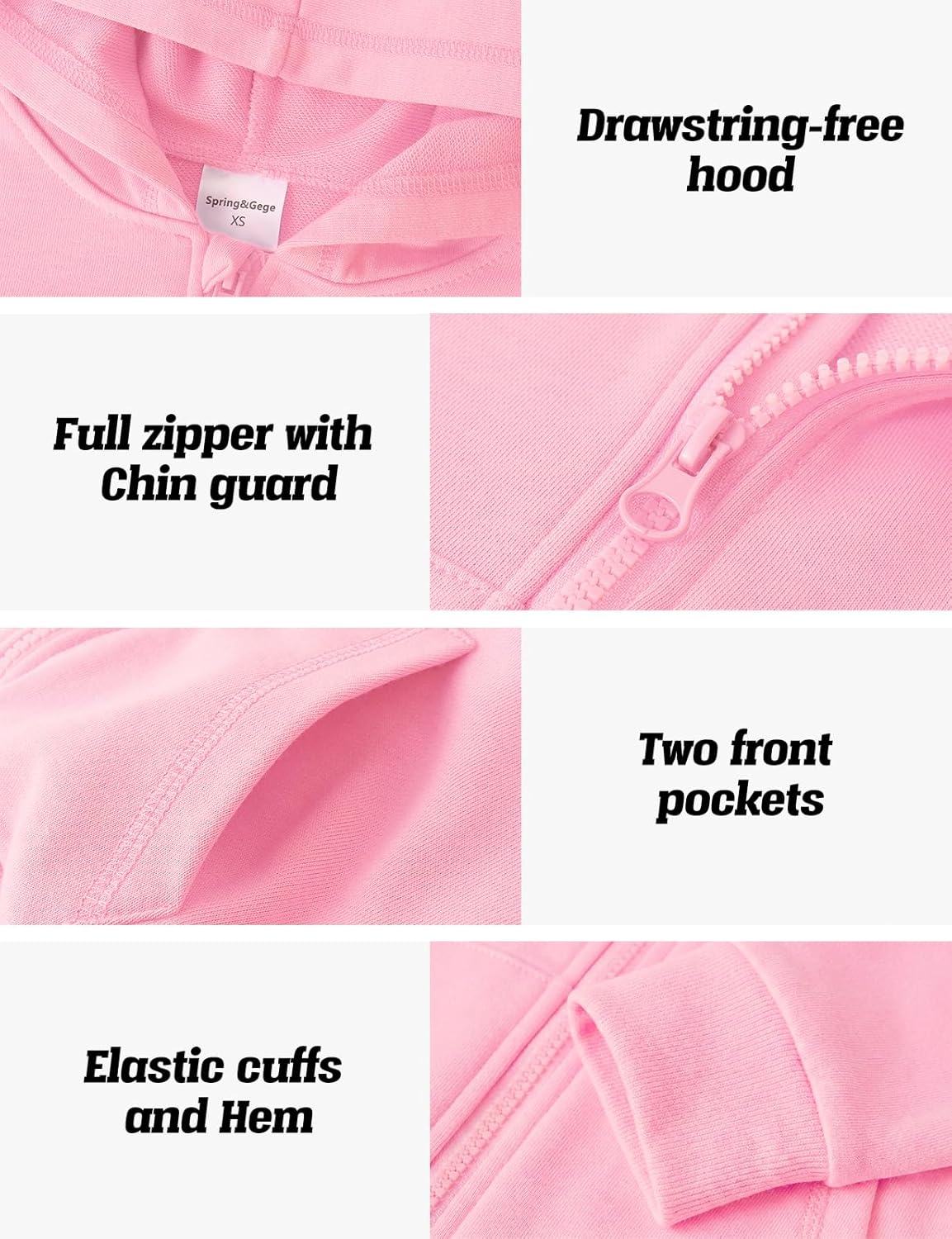 Spring&Gege Boys Zip up Hoodie Soft Solid Classic Full Zip Hooded Sweatshirts for Kids (3-14 Years) - Image 5