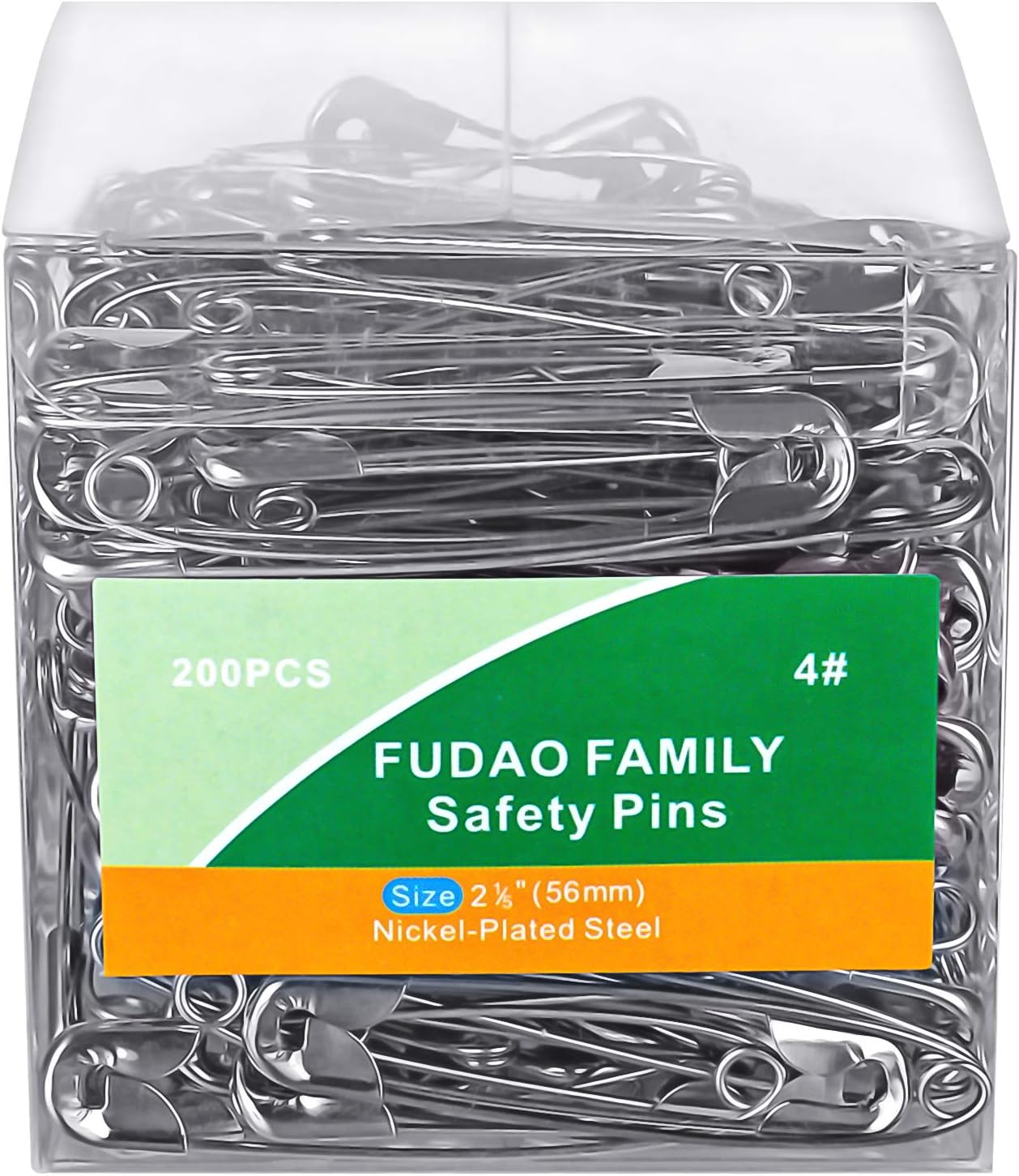 Large Safety Pins 2.2 inches (56mm), Size 4, 200 pcs, Nickel - Plated Steel (200)
