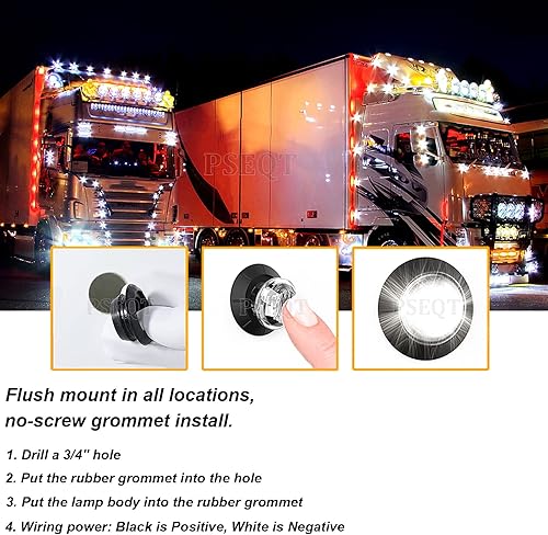Miniatura 6 de PSEQT Luces LED redondas de 34 pulgadas para marcador lateral delantero trasero superior indicadores luz trasera impermeable para remolque, camión,