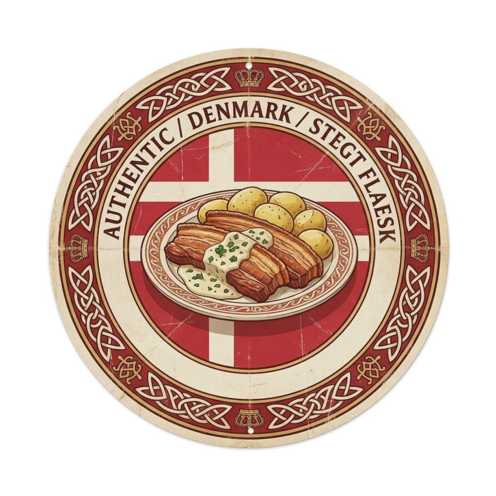 Olhnbad Style Denmark Stegt Flaesk Travel Fried Meat Cuisine Metal Tin Sign
