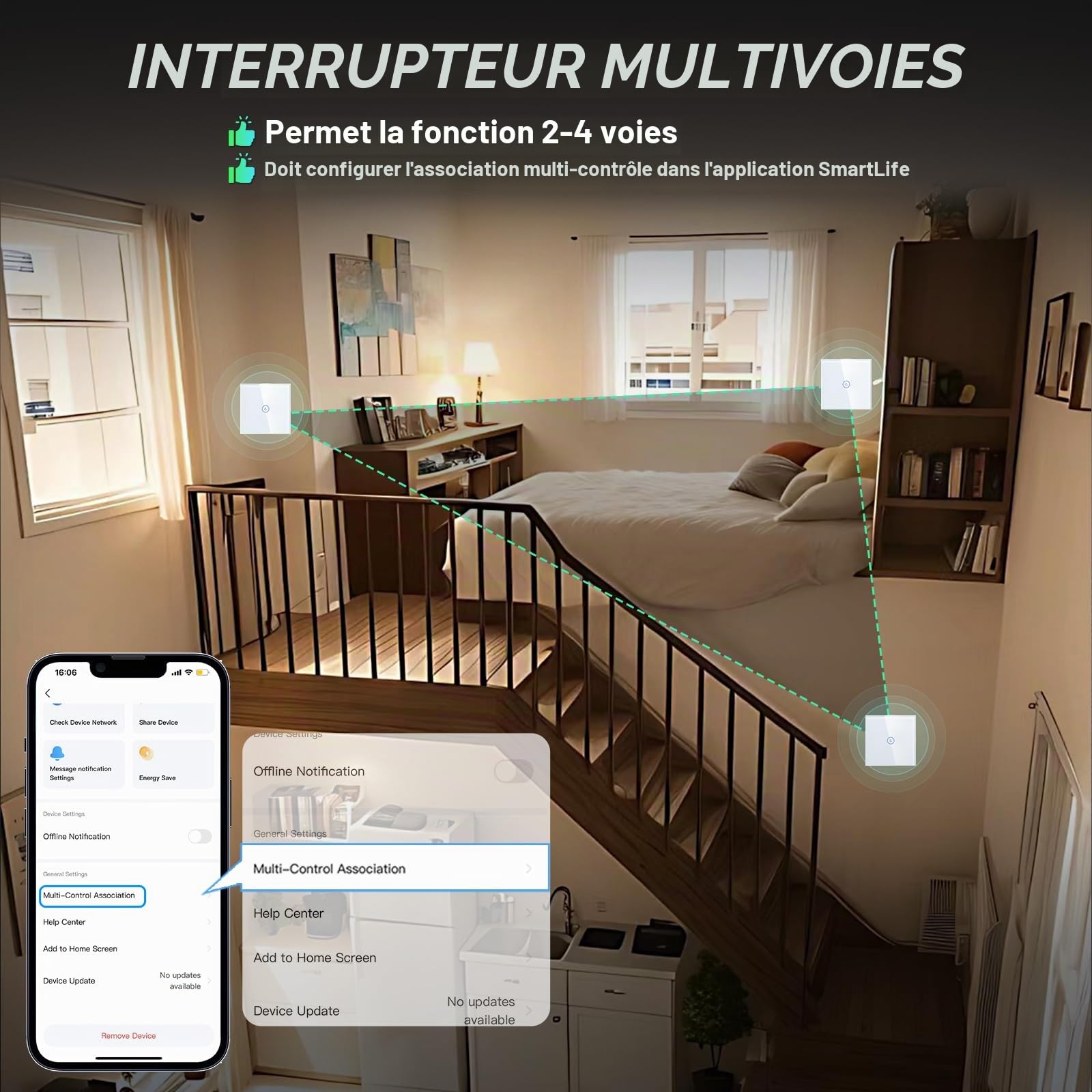 BSEED Interrupteur Connecté WiFi,Blanc Interrupteur Va et Vient avec Écran Tactile,1 Gang 2 Voie Interrupteur Tactile Mural WiFi,Compatible avec Alexa etGoogle Home(Ligne Neutre Requis)-2Pack