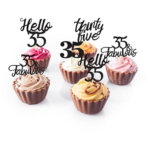 Miniatura 117 de 24 piezas de decoraciones oficiales para cupcakes de cumpleaños número 13 Hello 13 Thirteen Cupcake Picks 13th Birthday Cake Decor Supplies Black