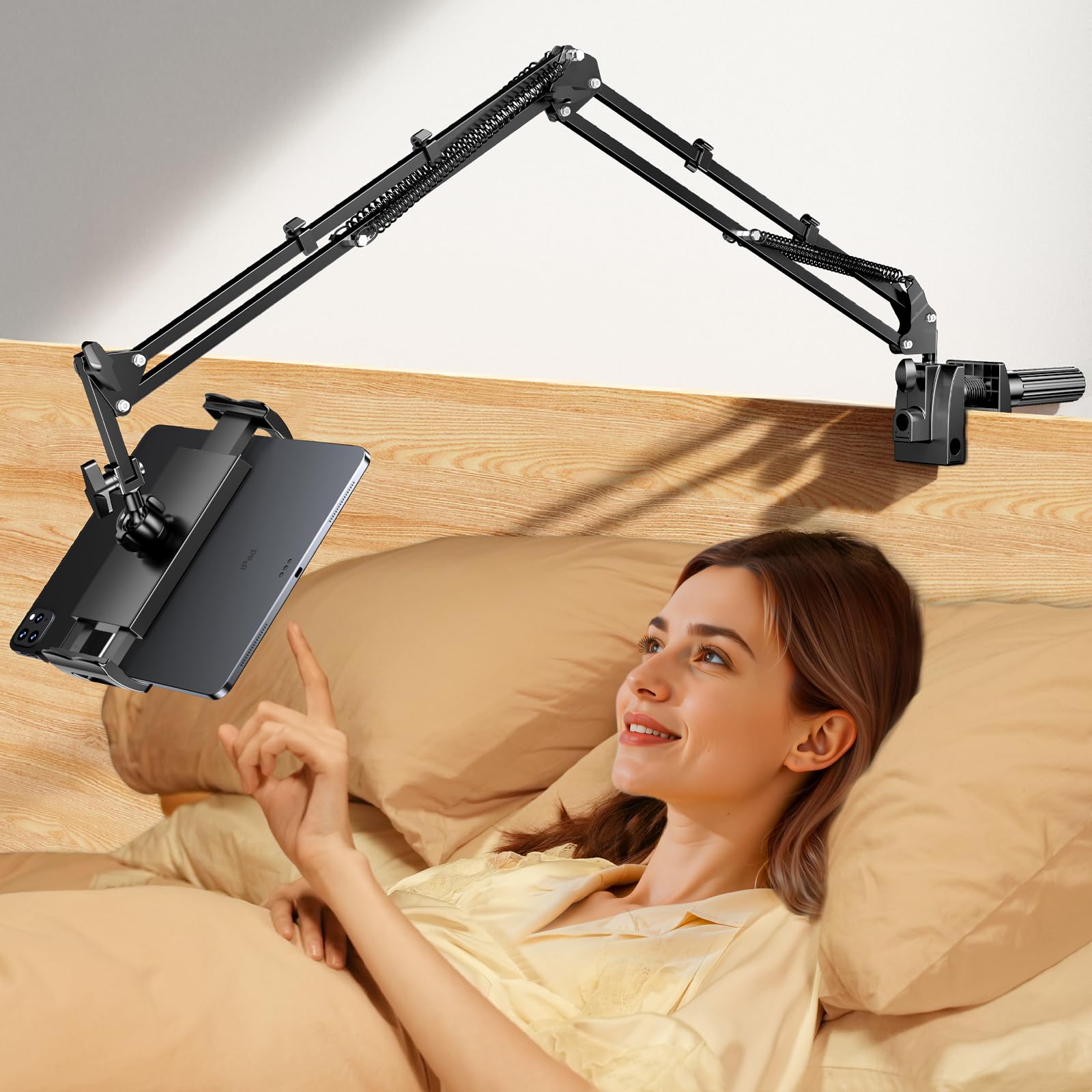 Mumay Tablet Halterung Bett, 360° Sockel mit Flexibler Einstellbare Lang Arm Ständer Kindle Zubehör für Tisch, Kompatibel mit iPad Pro/Handy/Switch/Galaxy Tabs, oder Anderen Geräten von 4,7-16.1 Zoll