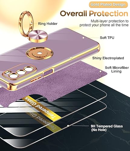 Miniatura 10 de LeYi Funda para Moto G Stylus 5G 2022 con protector de pantalla de vidrio templado paquete de 2 Soporte de anillo giratorio de 360, soporte