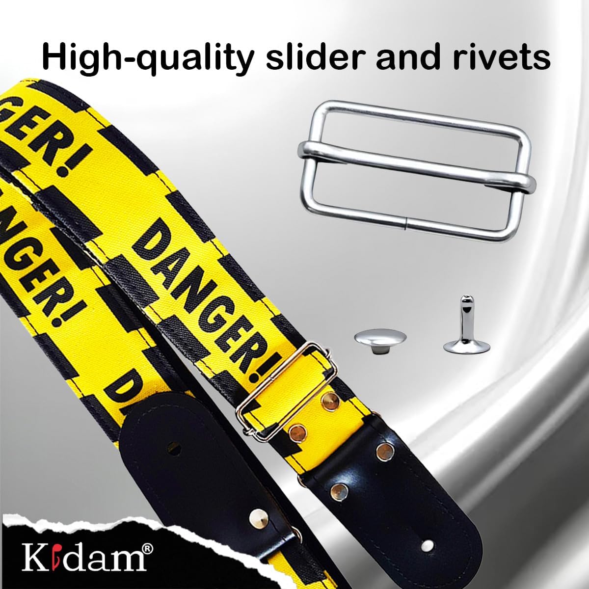 Kidam guitar strap, adjustable strap for acoustic guitars, basses and electric guitars.