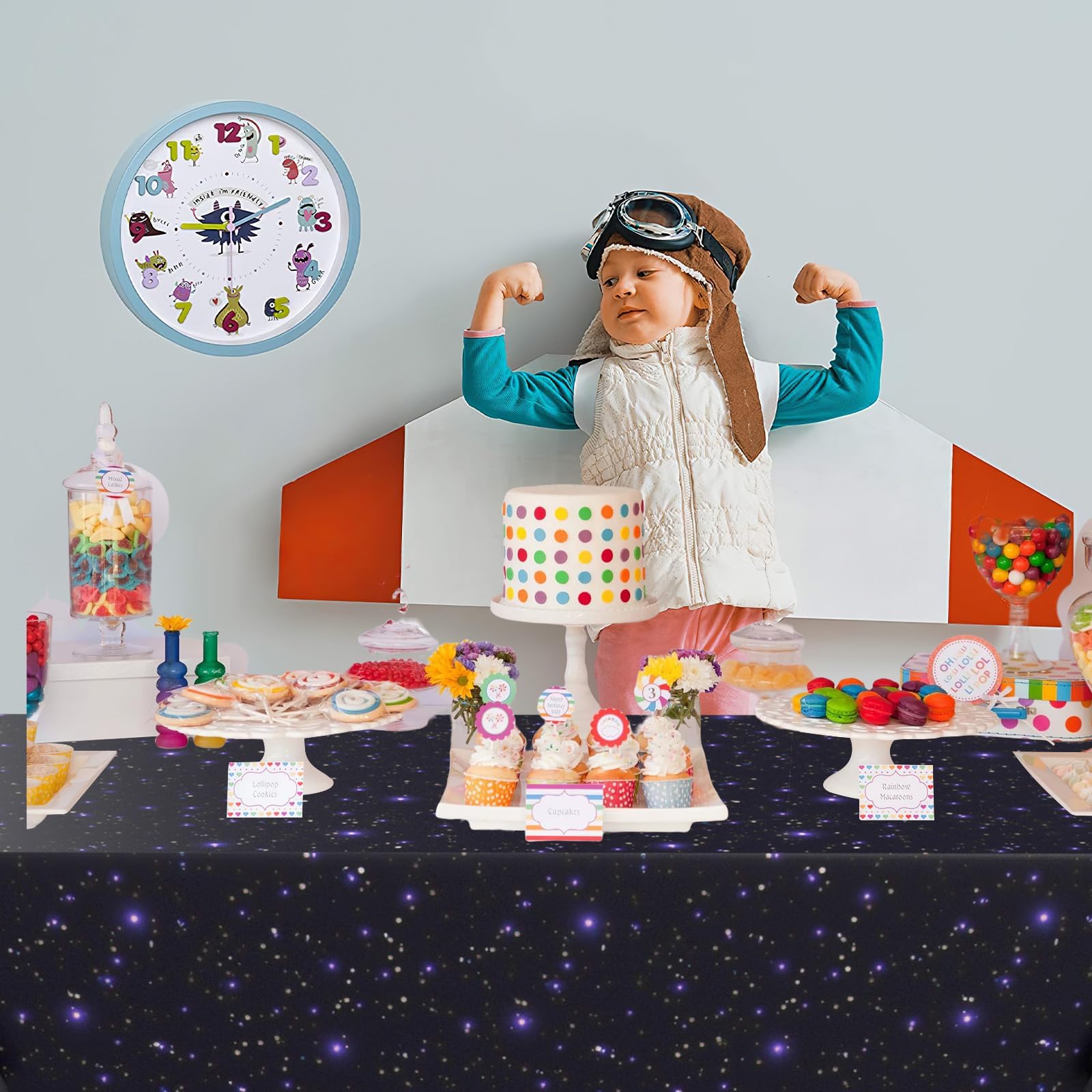 BkeeCten Confezione Da 3 Tovaglie In Plastica Con Tema Spaziale - Acquerello Rosa Con Astronauti E Pianeti, 274x137 Cm, Usa E Getta Per Feste Bambini