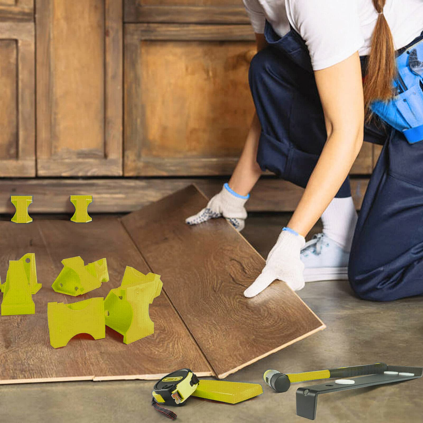 Kit de herramientas de instalación de piso premium con espaciadores de espacio de 1/4 pulgadas, bloque de roscado, barra de tracción para martillo para instalación de pisos