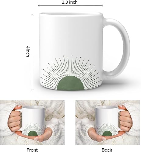 Miniatura 4 de OGILRE Taza abstracta de cerámica con estampado de doble cara de sol verde, bohemia, sol, amanecer, sol, sol, café, leche, té, regalos bohemios para