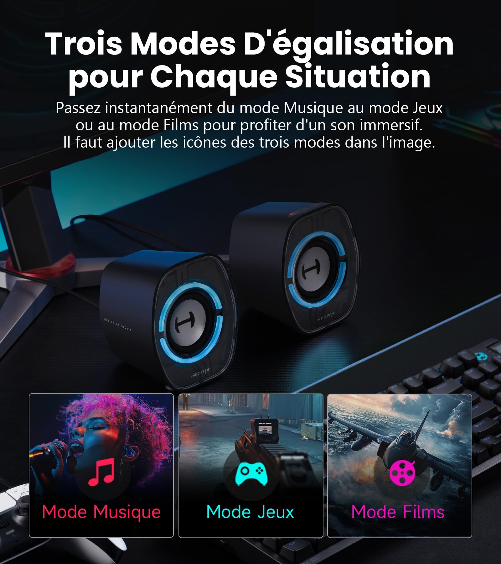 Edifier G1000 II Enceinte PC Gamer de Bureau, Haut-Parleur 2.5" RGB Dynamique, Bluetooth/USB-C/AUX, Noir