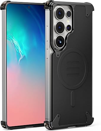 OATSBASF for Samsung Galaxy S26 Ultra Case, Compatible with Magnetic, Sleek Minimalist Protective Shock Absorption Aerospace Grade Aluminum Shells Phone Case, Black